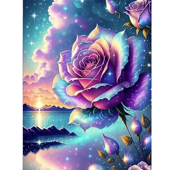 5D DIY Алмазная живопись Роза Фиолетовый хрустальный цветок Картина из страз Мозаика Декоративные картины из роз Хобби и ремесла